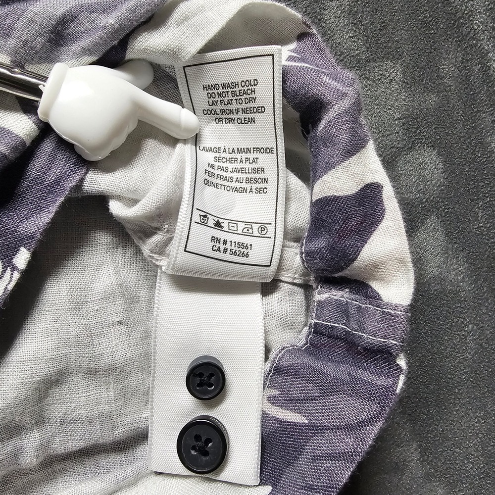 7 For All Mankind Men 100% Linen Tropical Floral Short Sleeve Shirt White Purple - Picture 8 of 10